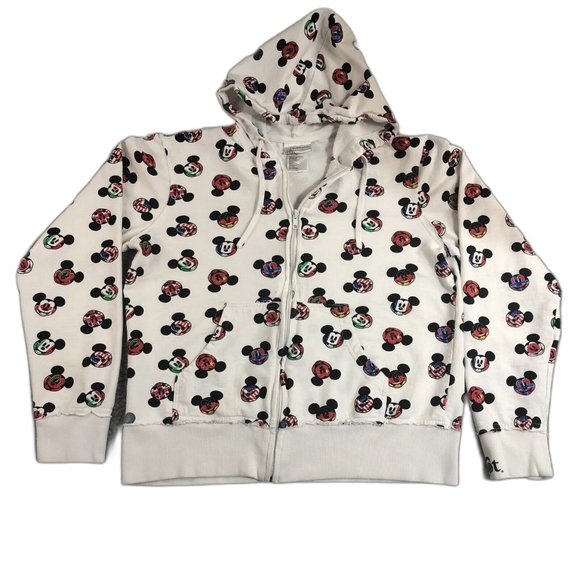 Disney World Sweater Girl Extra Large White Mickey Mouse Allover Print Hoodie - Picture 1 of 7